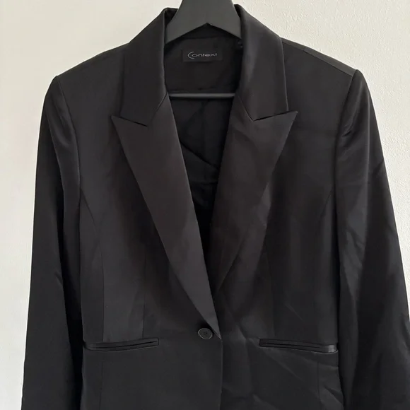 Black Satin Button Front Blazer Jacket Size 8 - Picture 8 of 14